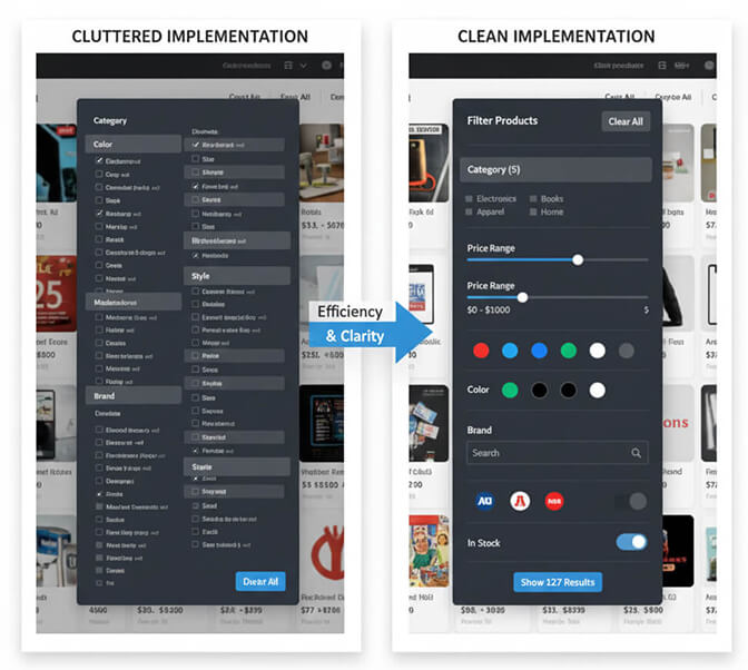 Comparison of cluttered versus clean filter design in ecommerce