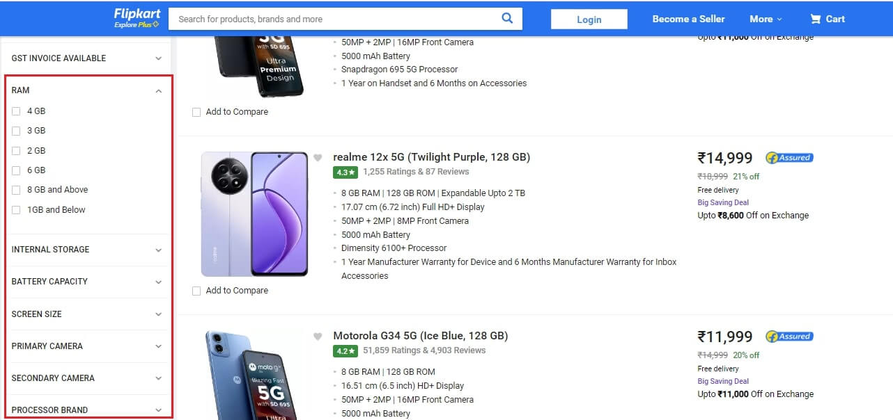 Flipkart Filters UI