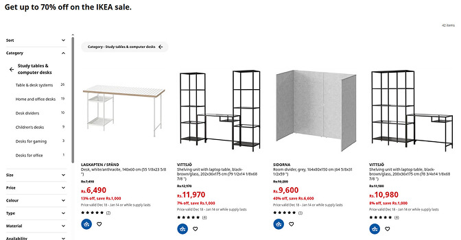 IKEA simple faceted search with minimal filter options